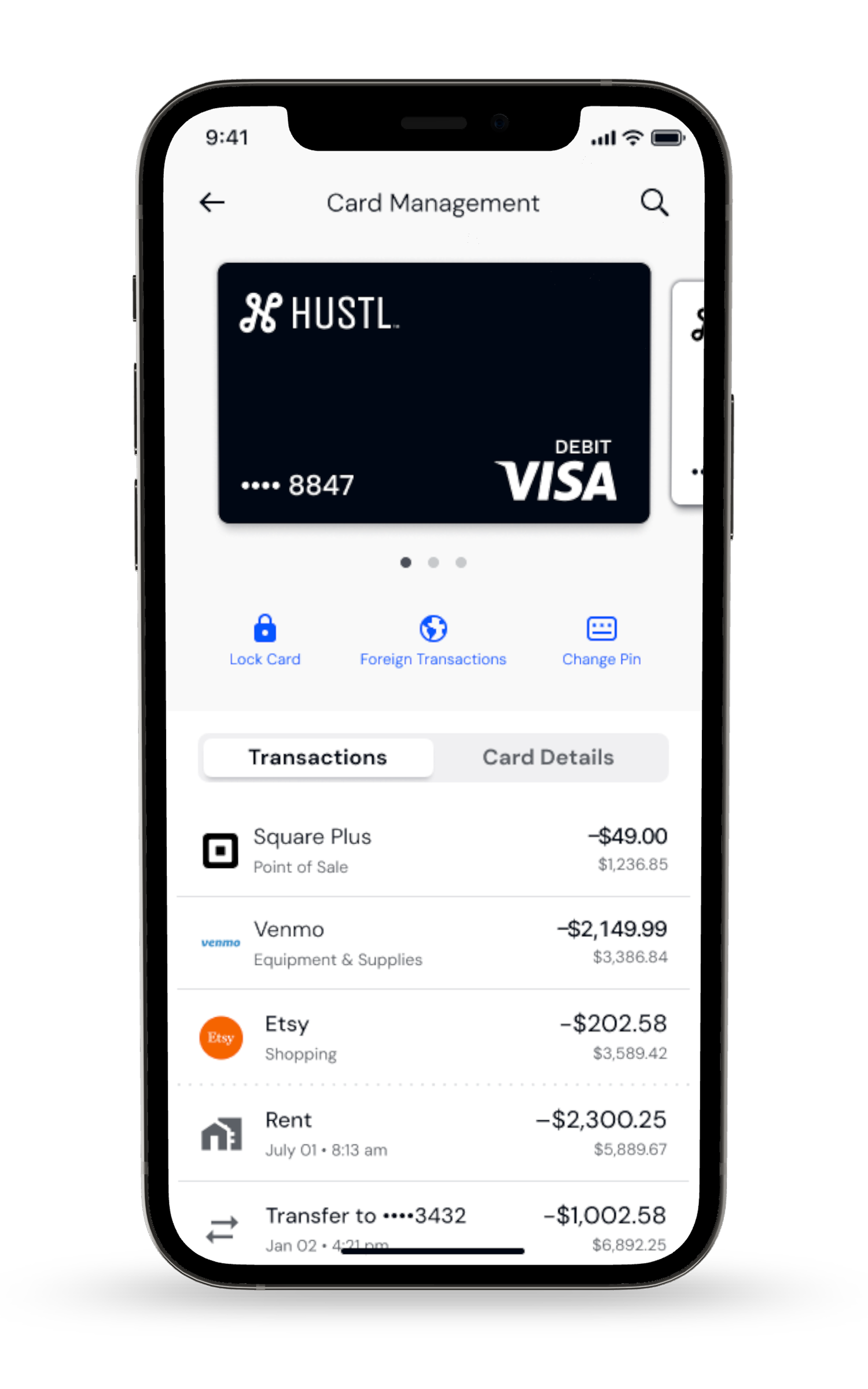 Card Management expense tracking in the HUSTL app